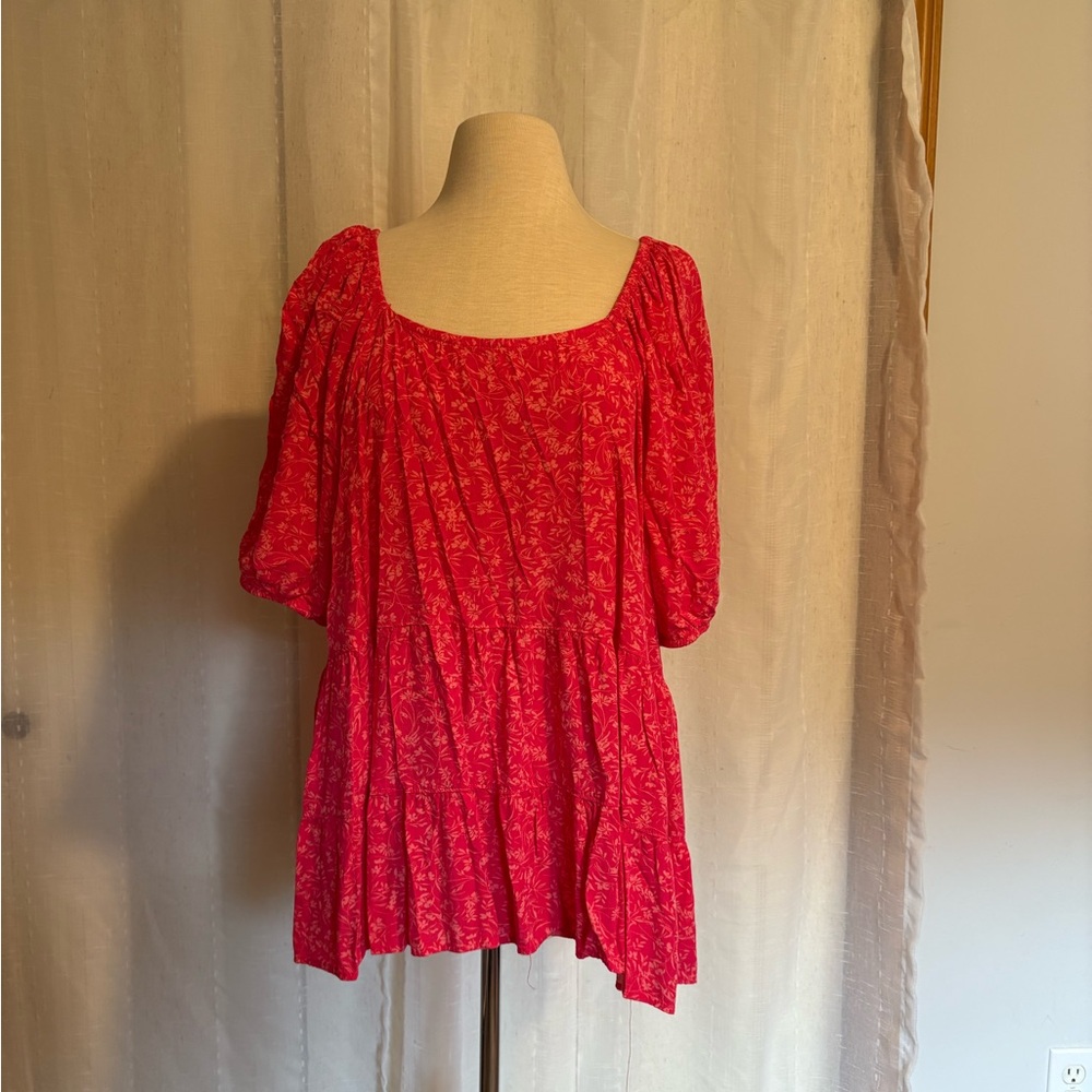 Terra & Sky Red Floral Blouse